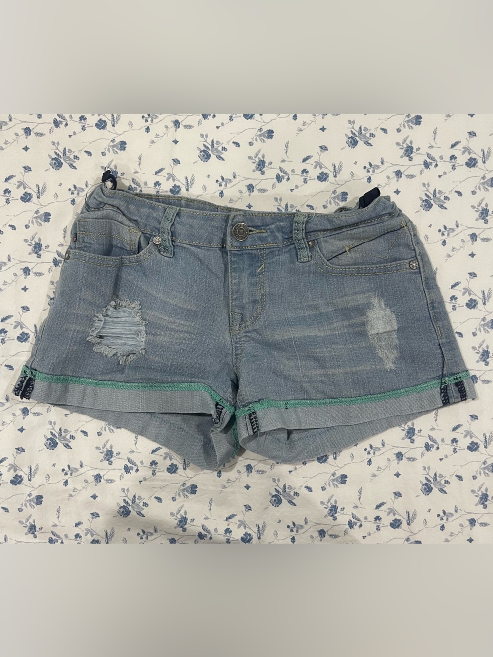 Vigoss Light Blue Distressed Denim Boyfriend Shorts